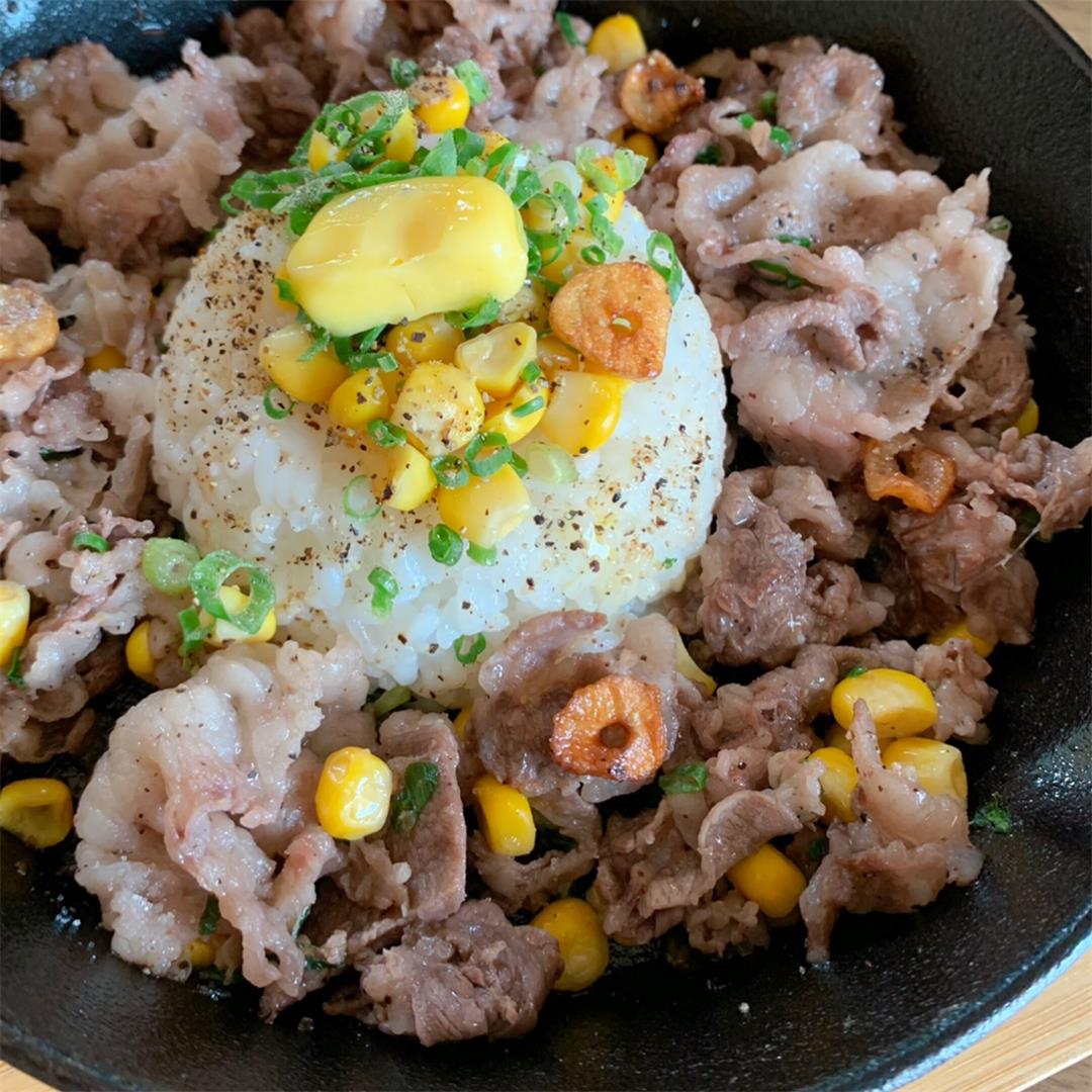 Beef pepper rice (steak rice bowl)
