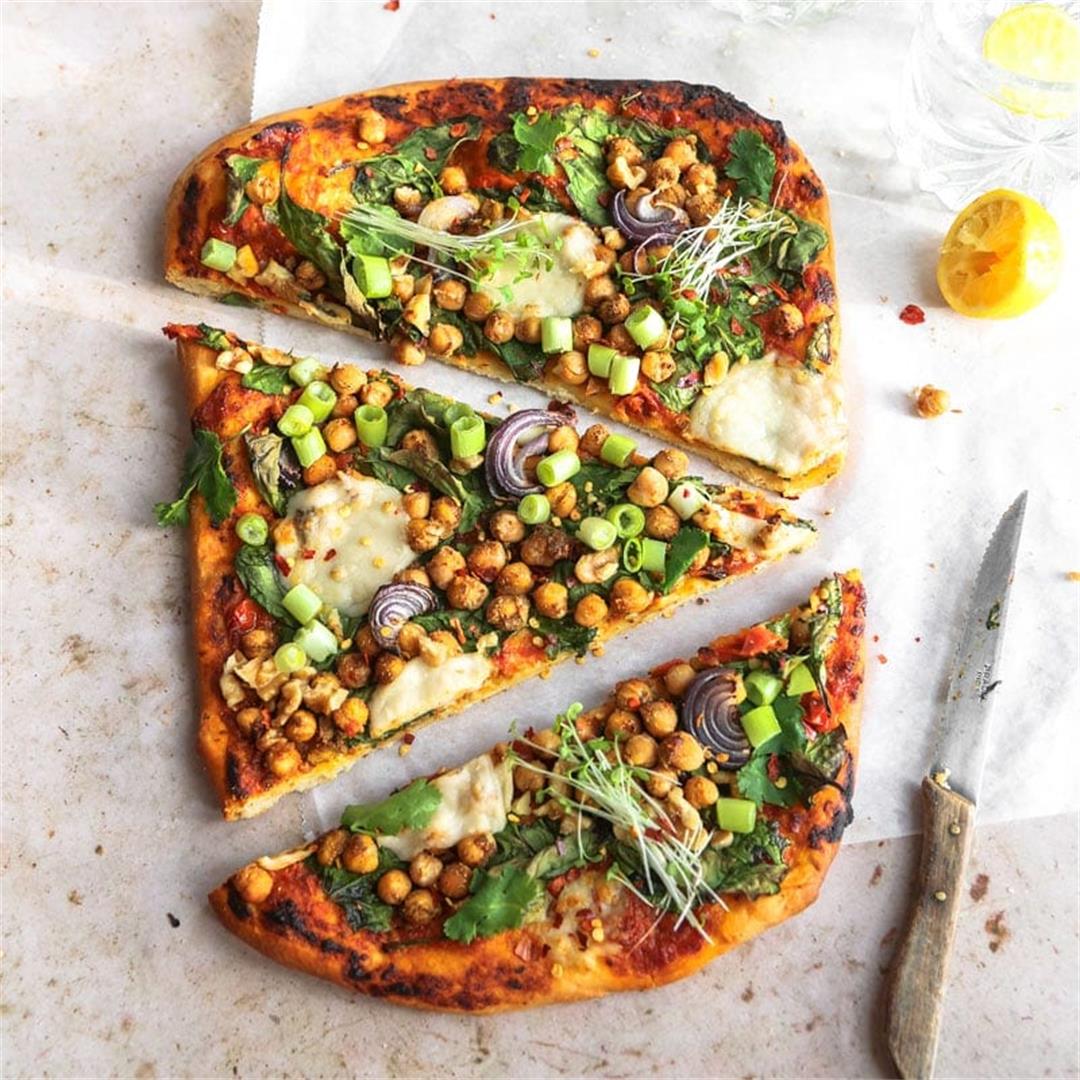 Vegan Chickpea & Spinach Masala Pizza