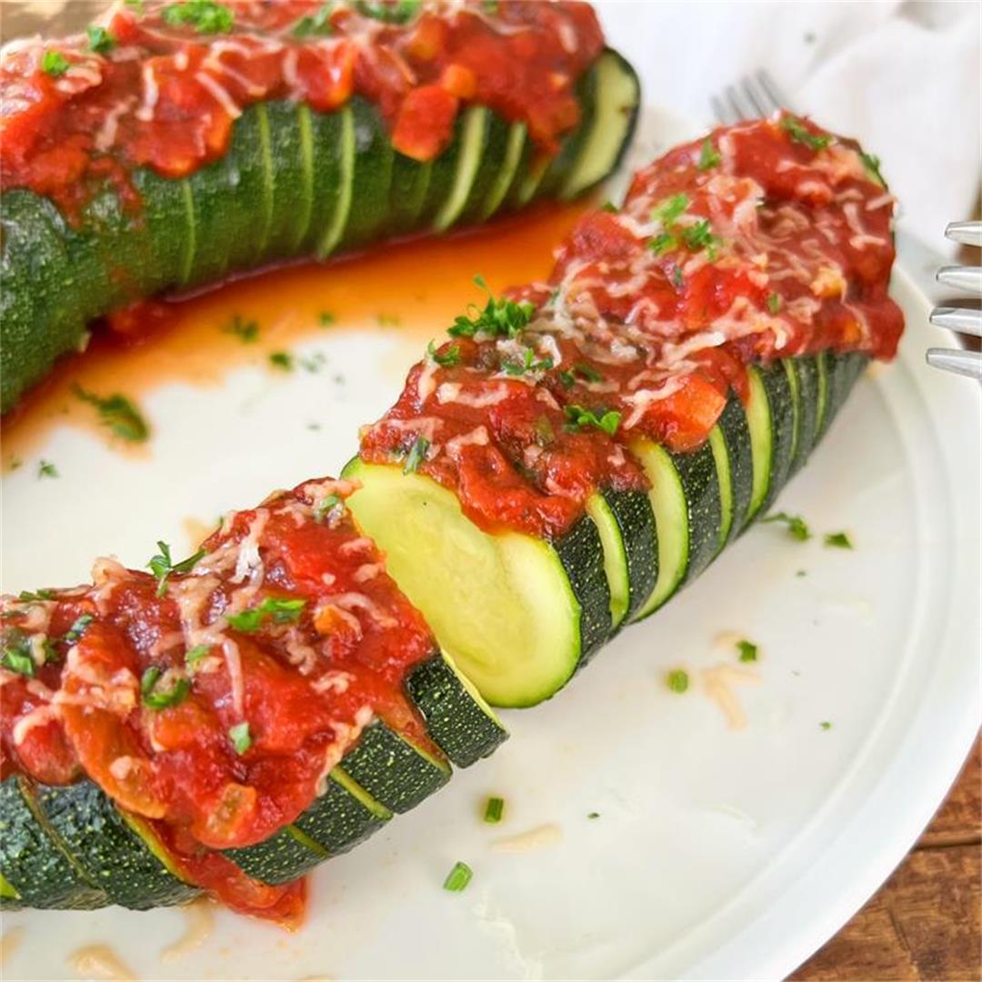 Hasselback Zucchini with Tomato Sauce | IRRESISTIBLY Delicious