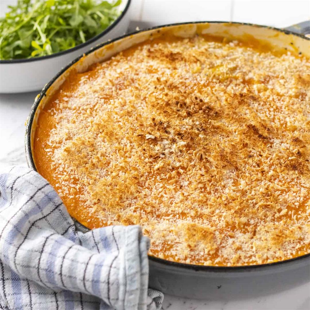 Fish pie with sweet potato topping.