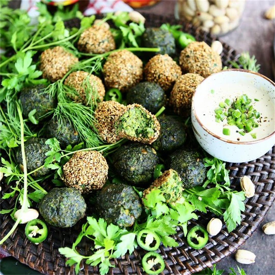 Spicy Green Falafel with Tahini Sauce