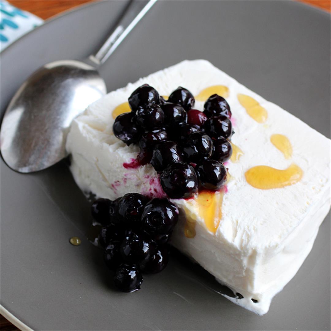 Frozen yogurt-honey parfait with flash-roasted blueberries