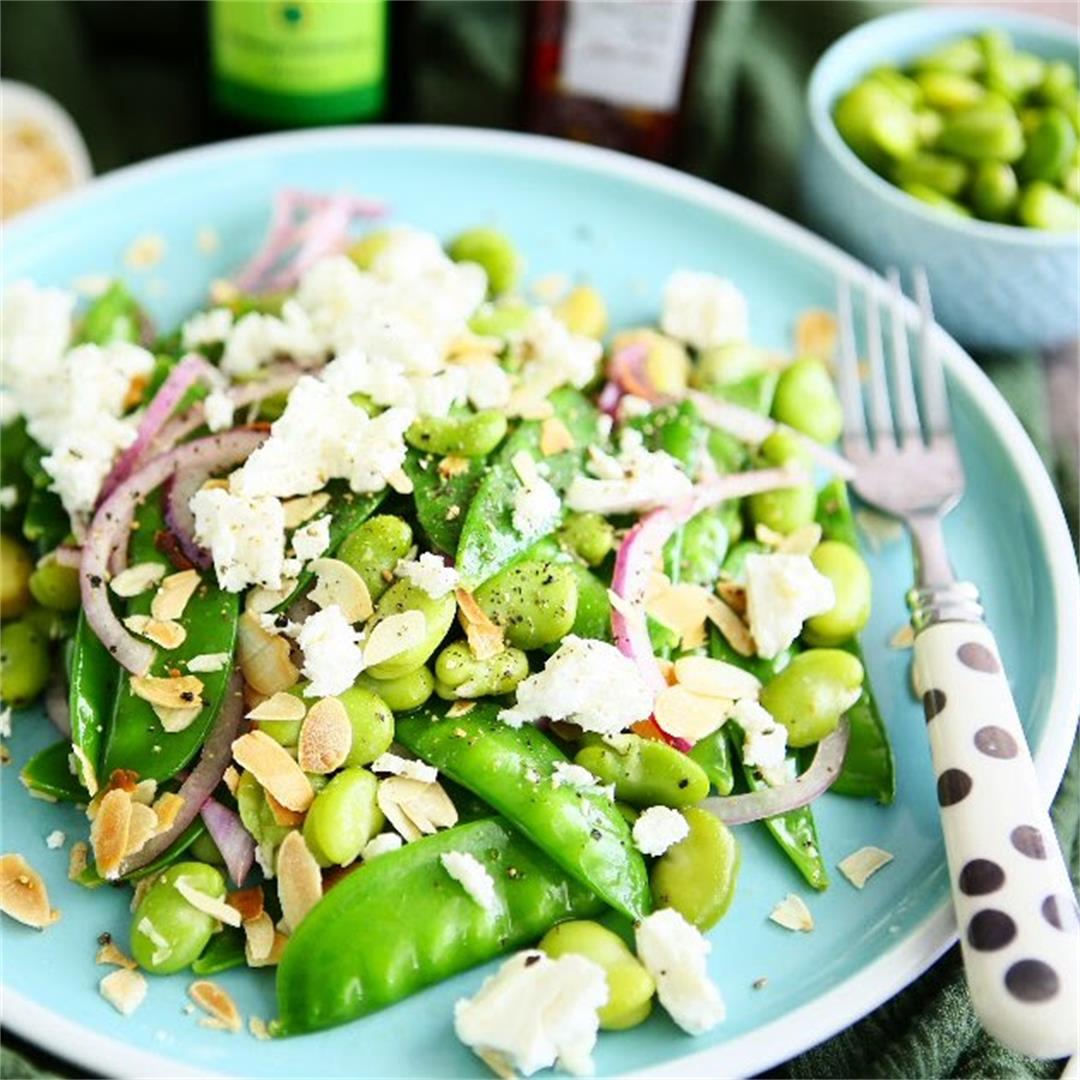 Broad Bean and Snow Pea Salad with Almond and Feta