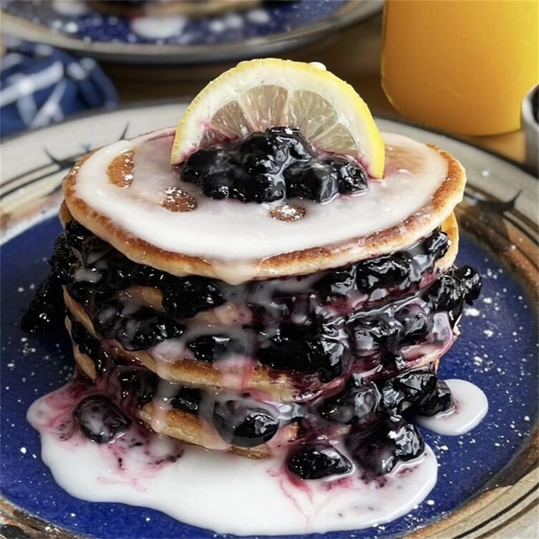 Lemon Ricotta Pancake w Blueberry Compote