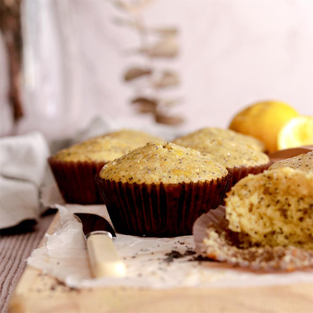 Sticky lemon and poppy seed muffins