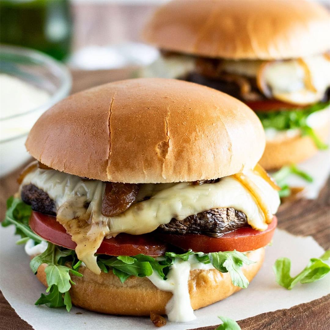 Oven Baked Portobello Mushroom Burgers with Truffle Sauce