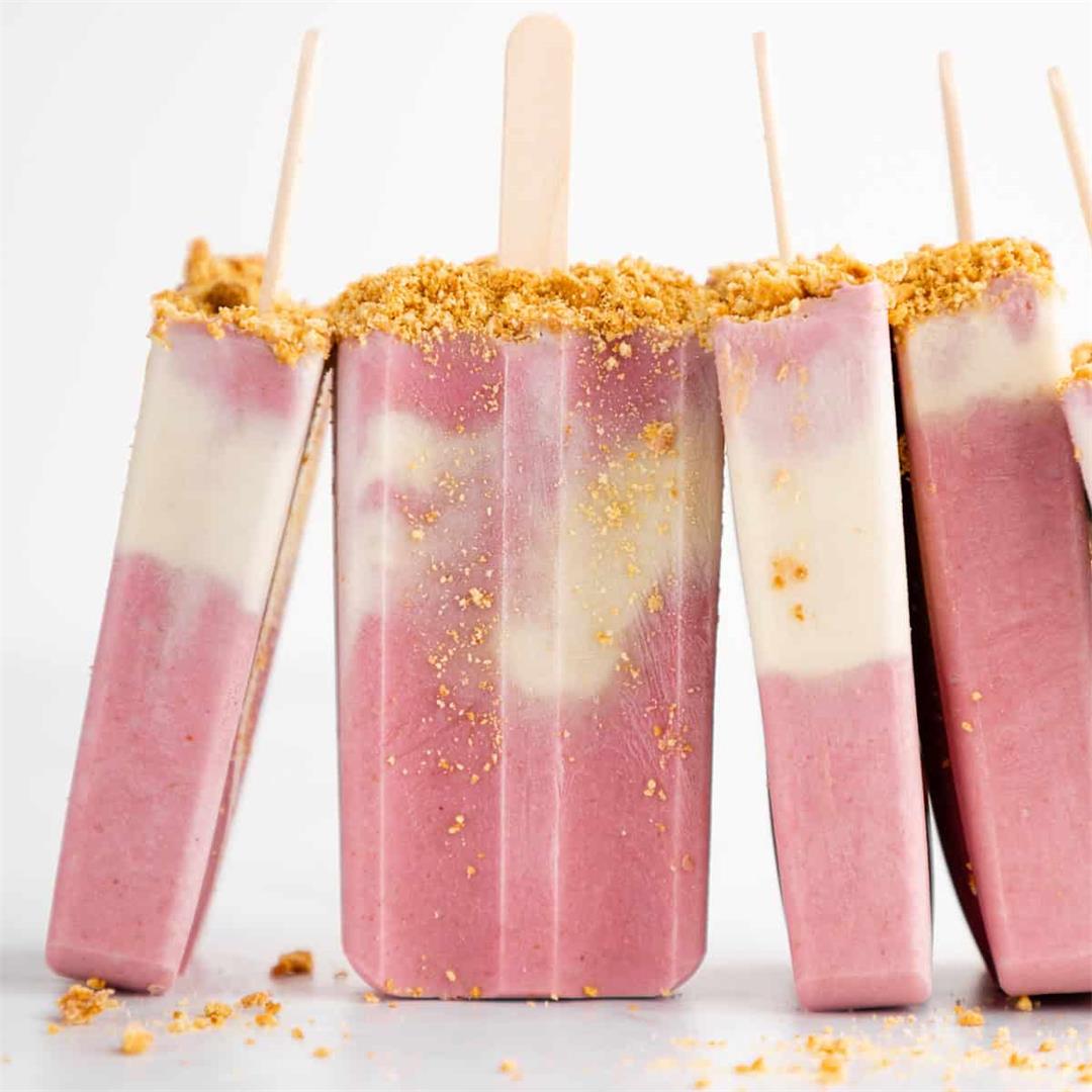 Strawberry Cheesecake Popsicles (Vegan & Dairy-Free)