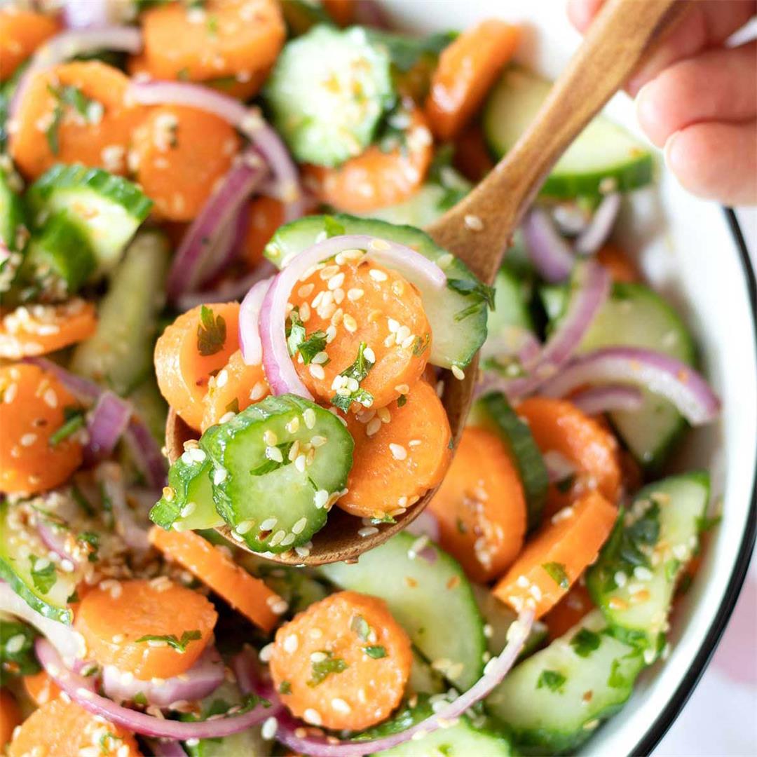 Simple Cucumber Carrot Salad With Sesame Dressing