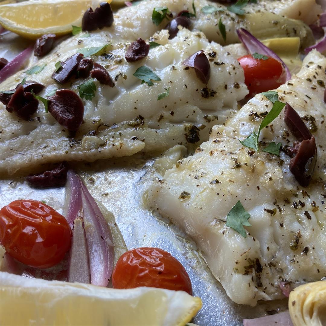 Italian Cod Sheet Pan Dinner