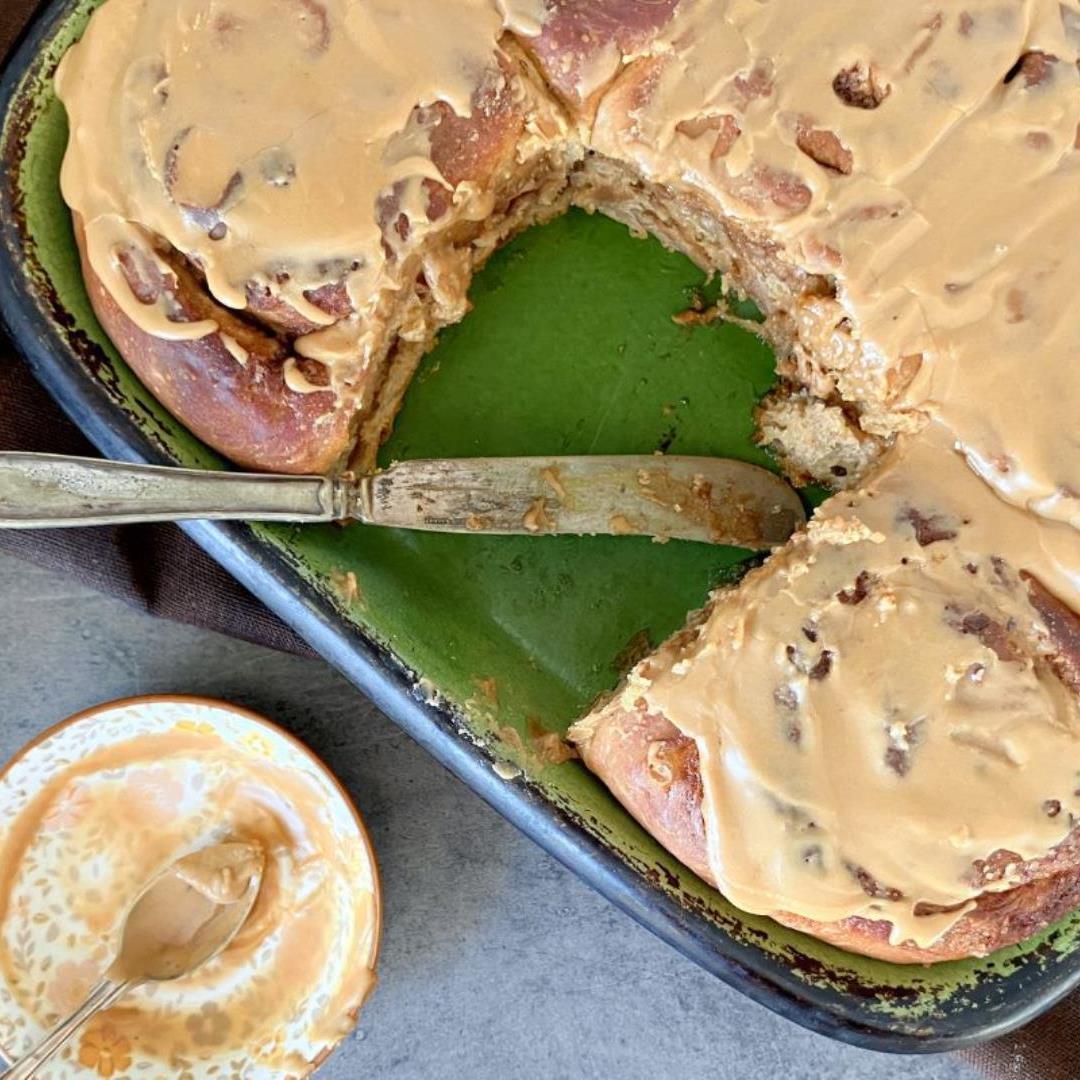 Coffee Cinnamon Spelt Buns with Coffee Icing