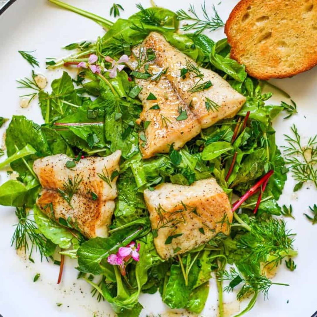 Pan Seared Northern Pike and Radish Greens Salad Recipe