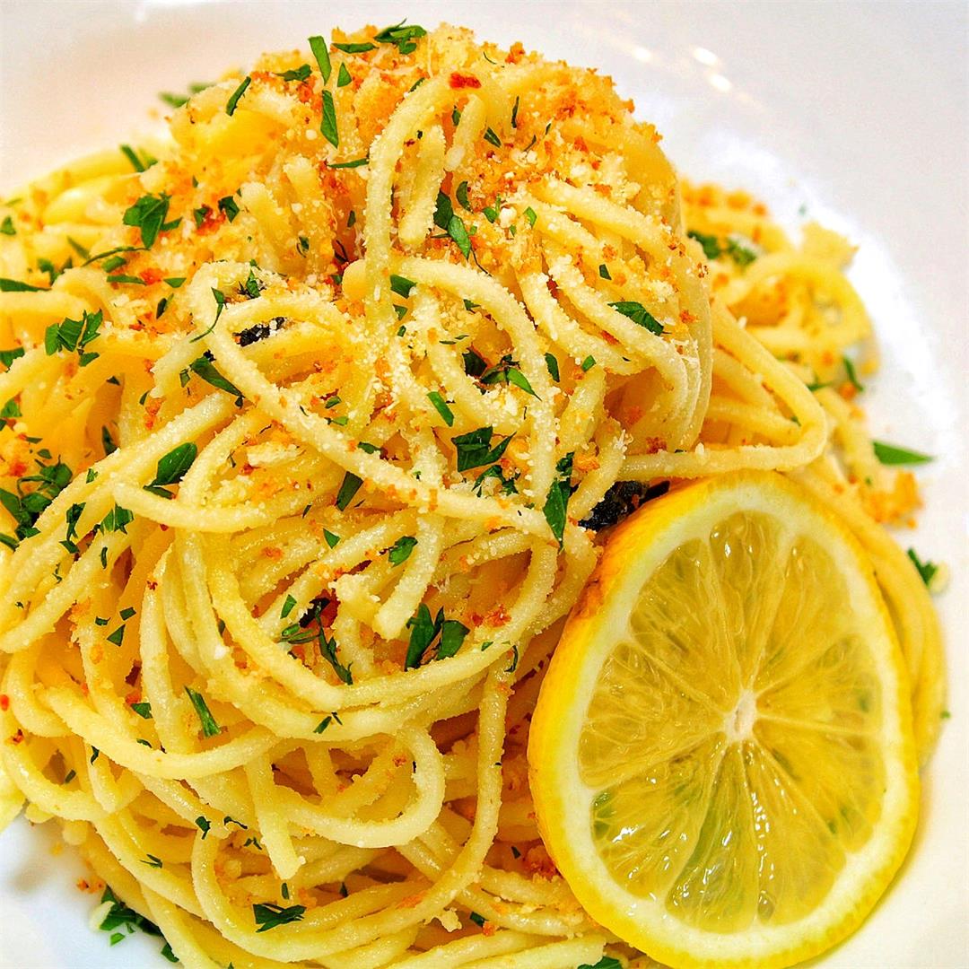 Lemon Basil Spaghetti with Garlic Breadcrumbs