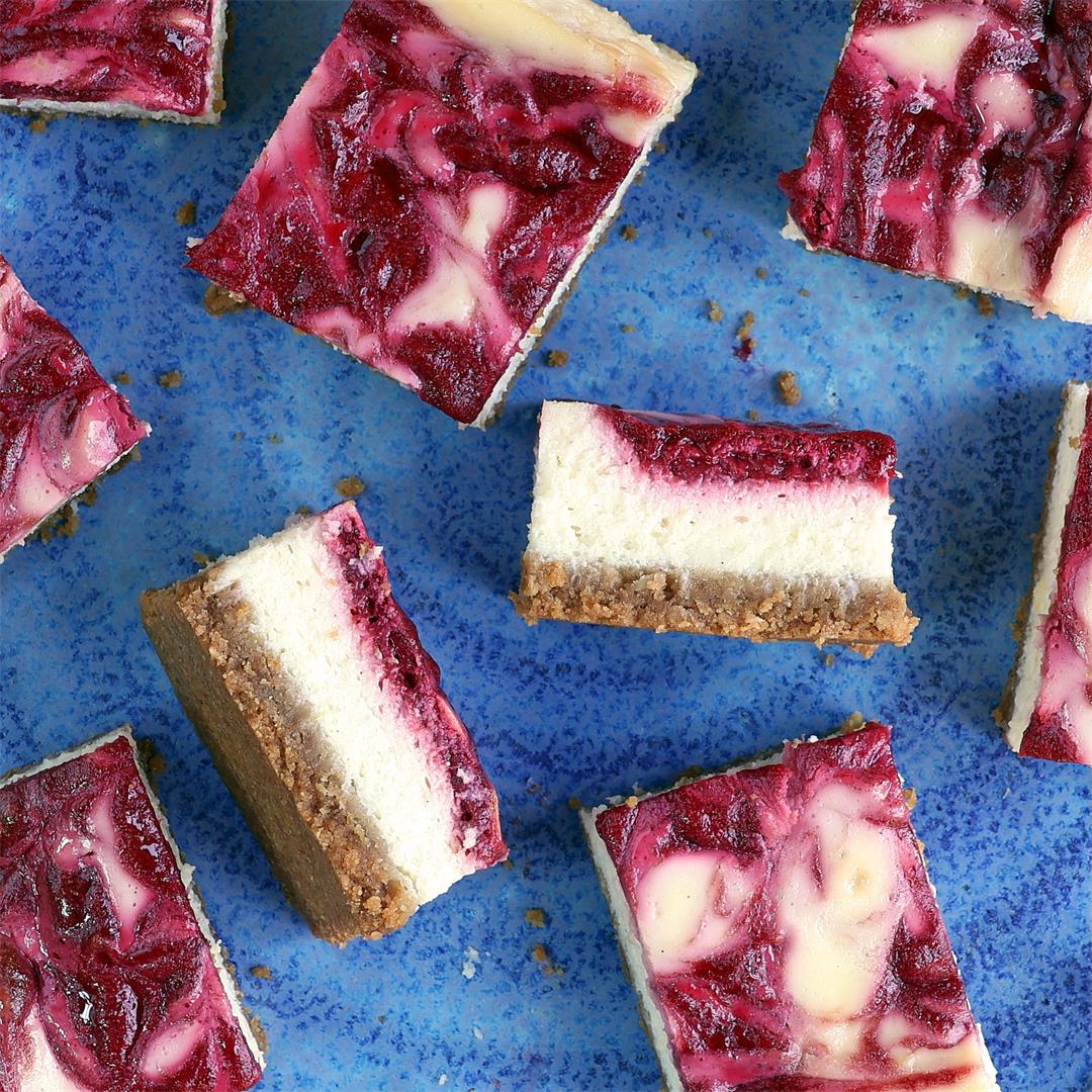 Raspberry Cheesecake Bars (with a gluten free base)