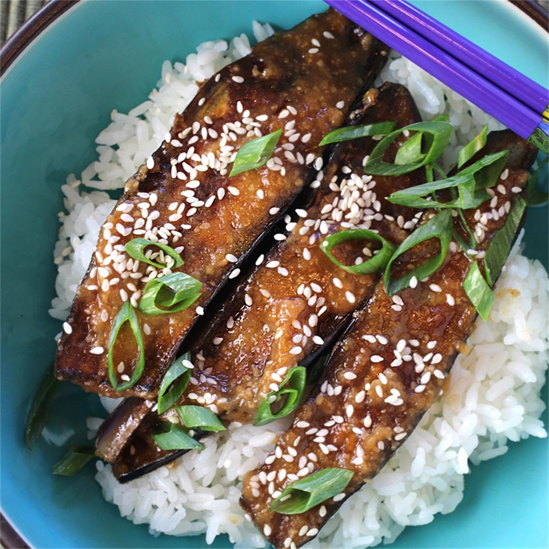 Eggplant donburi with miso