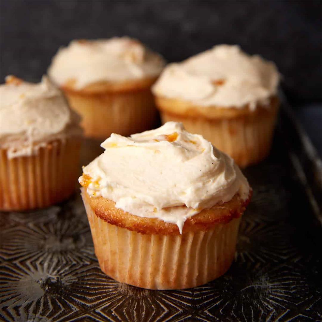 Moist Peach Cupcakes with Peach Buttercream Frosting