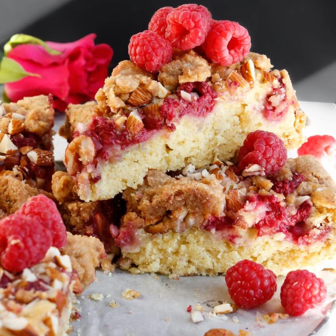 Vegan Raspberry Almond Crumb Cake