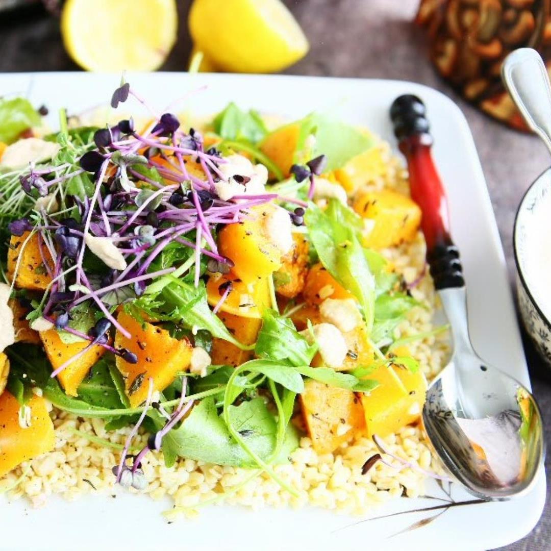 Barley and Roasted Pumpkin Salad with Cashew Dressing