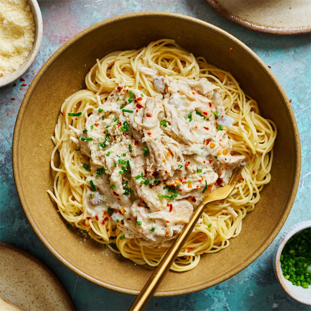 Easy Slow Cooker Angel Chicken Pasta