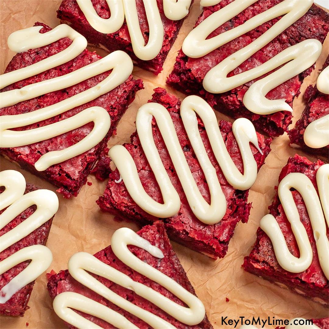 BEST Red Velvet Brownies {Fudgy, Chewy, Crinkly Recipe VIDEO}