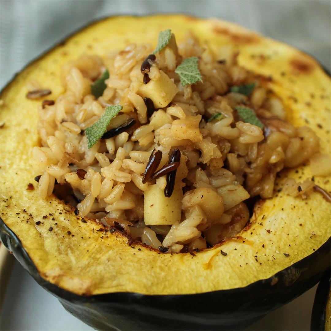 Vegan Stuffed Acorn Squash with Wild Rice