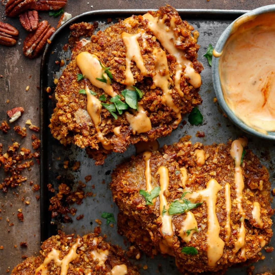 Vegan Sheet Pan Pecan Crusted Chik'n