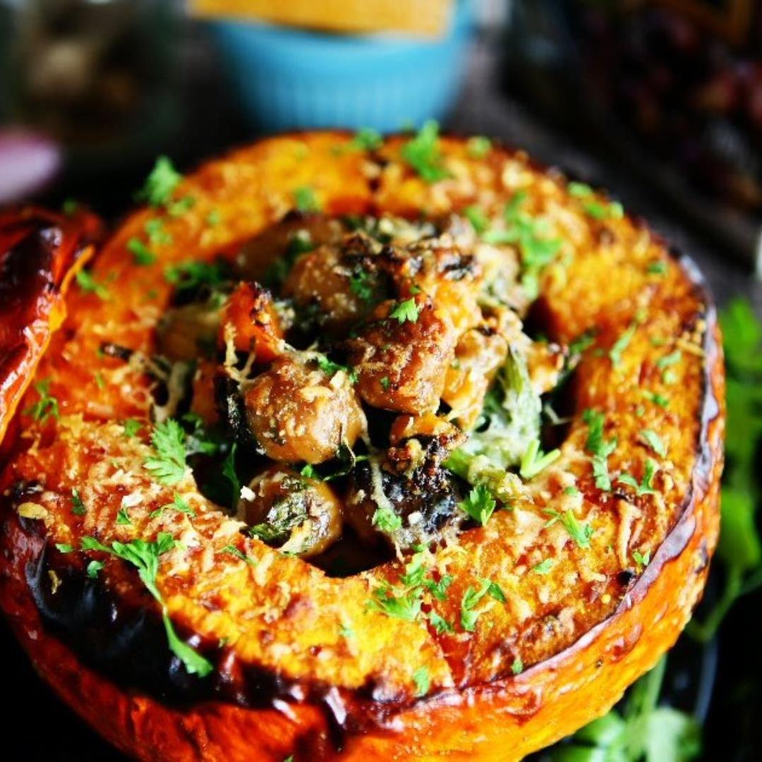 Chestnut and Shallot stuffed Hokkaido Pumpkin