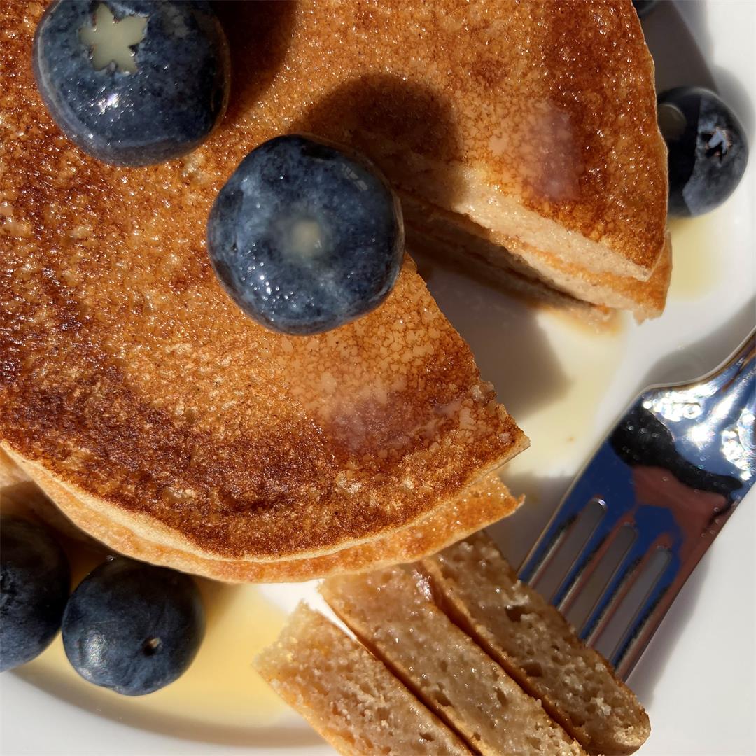 Whole Wheat Pancakes with Creamy Maple Syrup