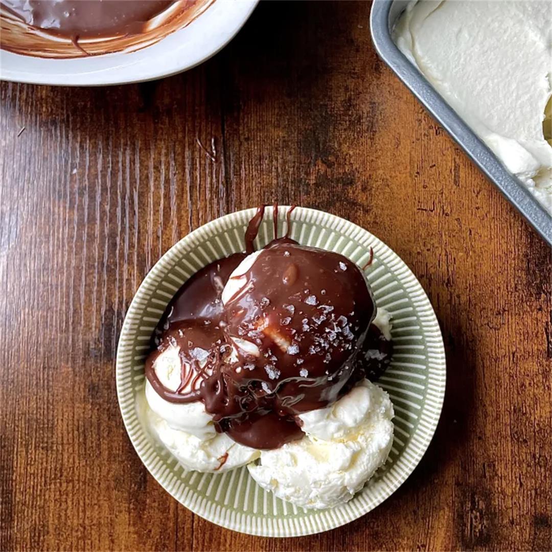 No-Churn Olive Oil Ice Cream With Hot Fudge