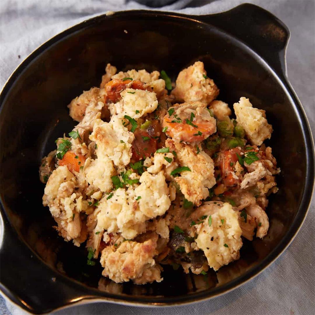 Chicken Pot Pie Casserole with Biscuit Crumbles