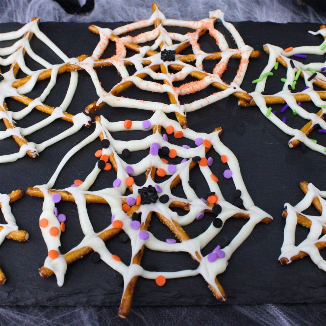 Chocolate Spider Web Pretzels