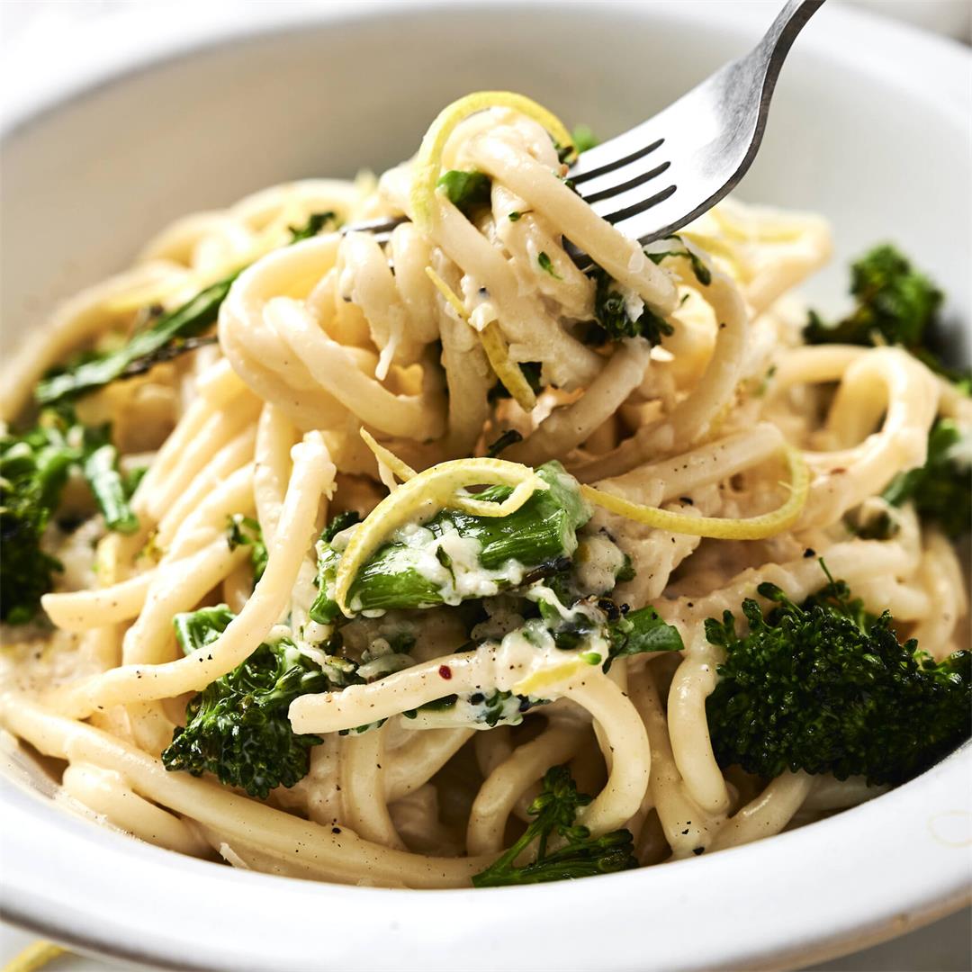 Bucatini al limone with charred broccolini