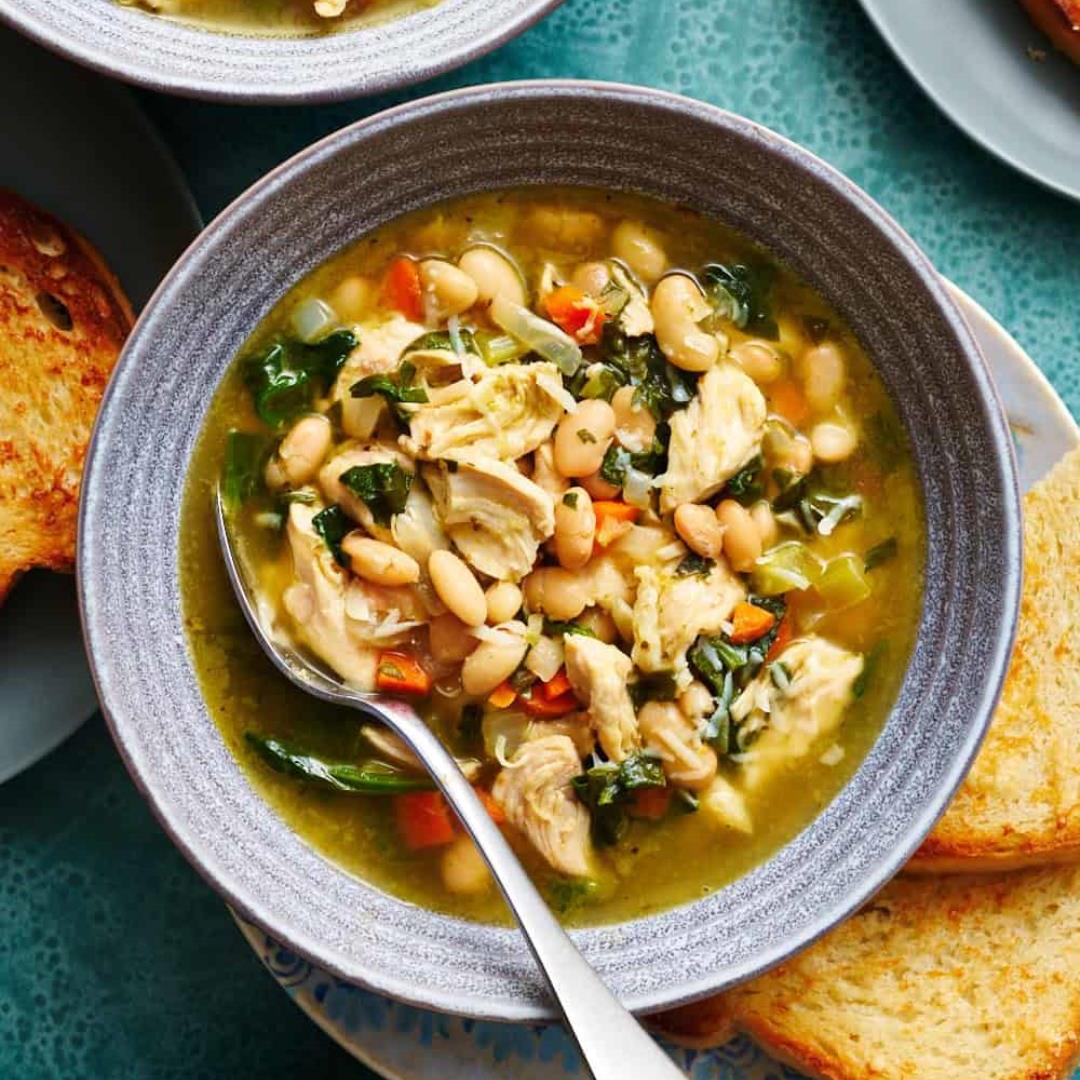 Easy Lemon White Bean Soup with Turkey and Greens