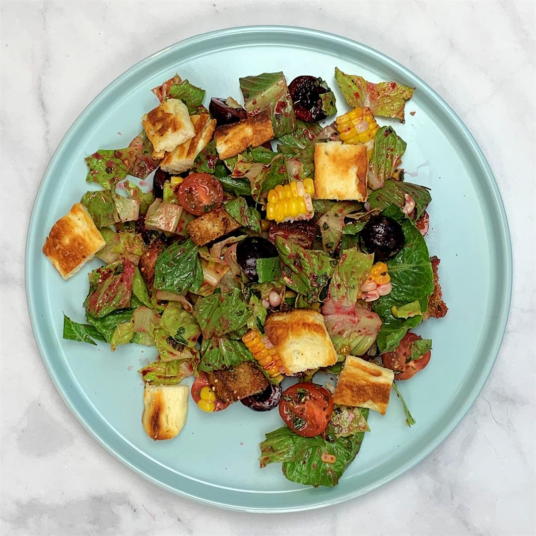 Cherry and Romaine Salad with Halloumi – A Gourmet Food Blog