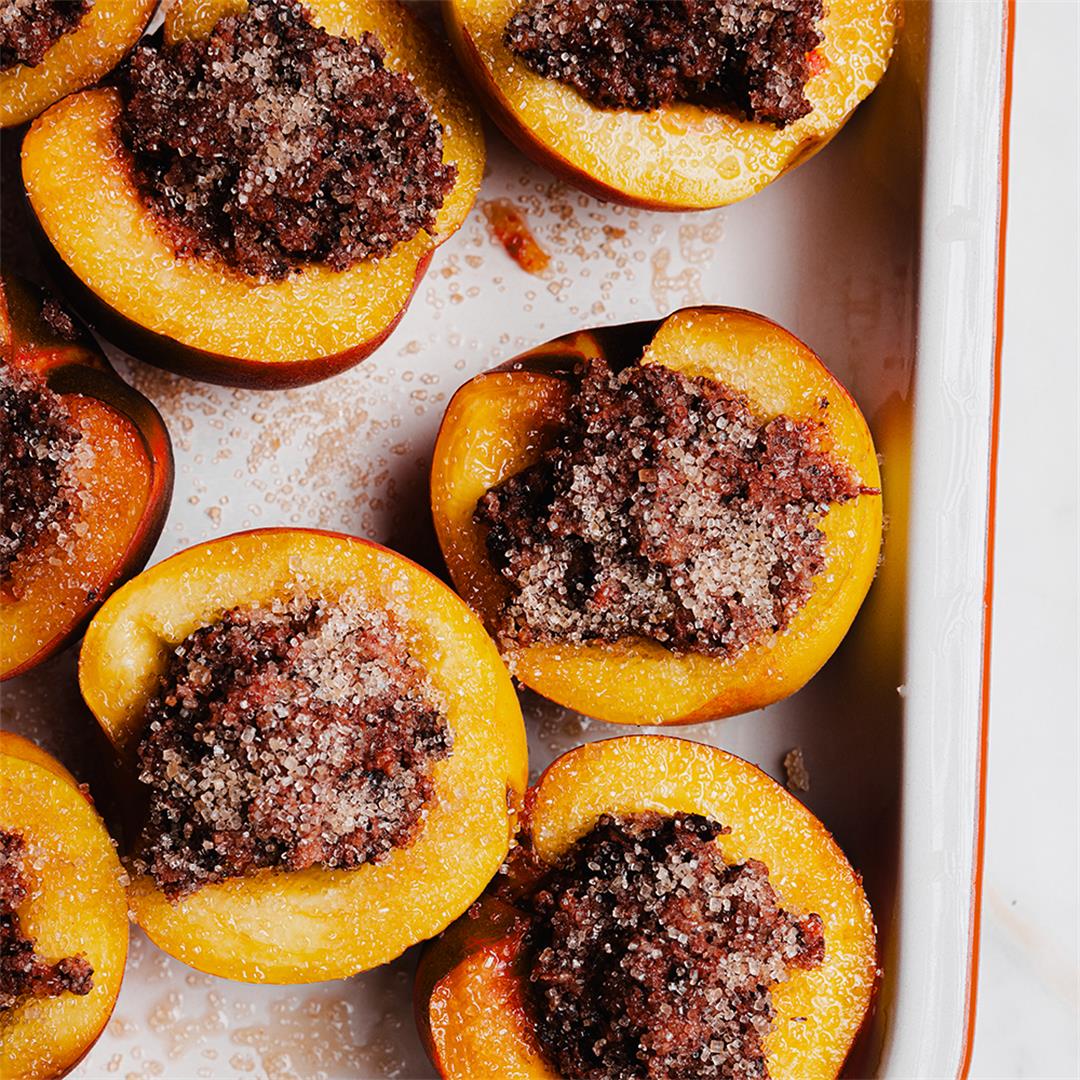 Peaches with Chocolate and amaretti