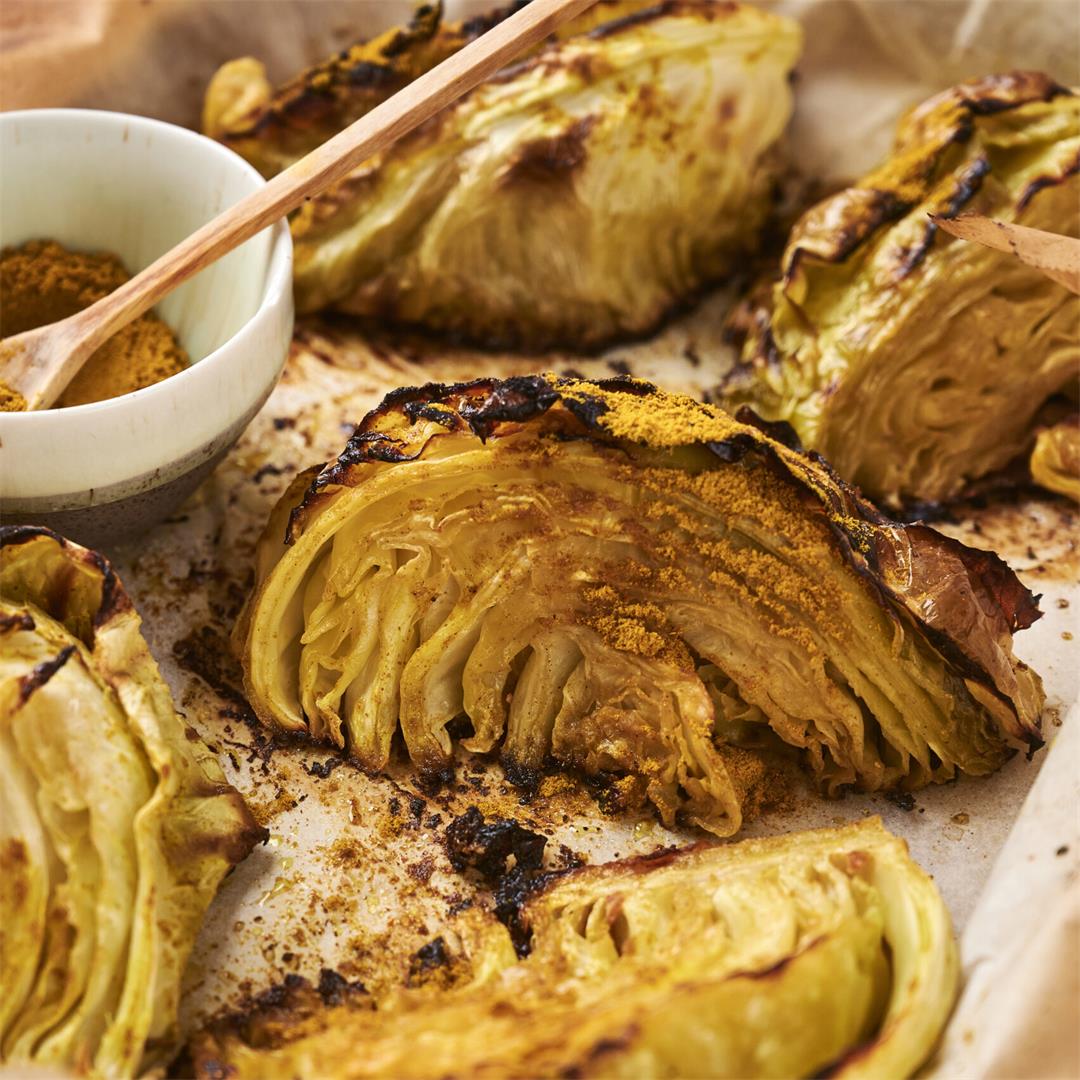 Curry roasted savoy cabbage