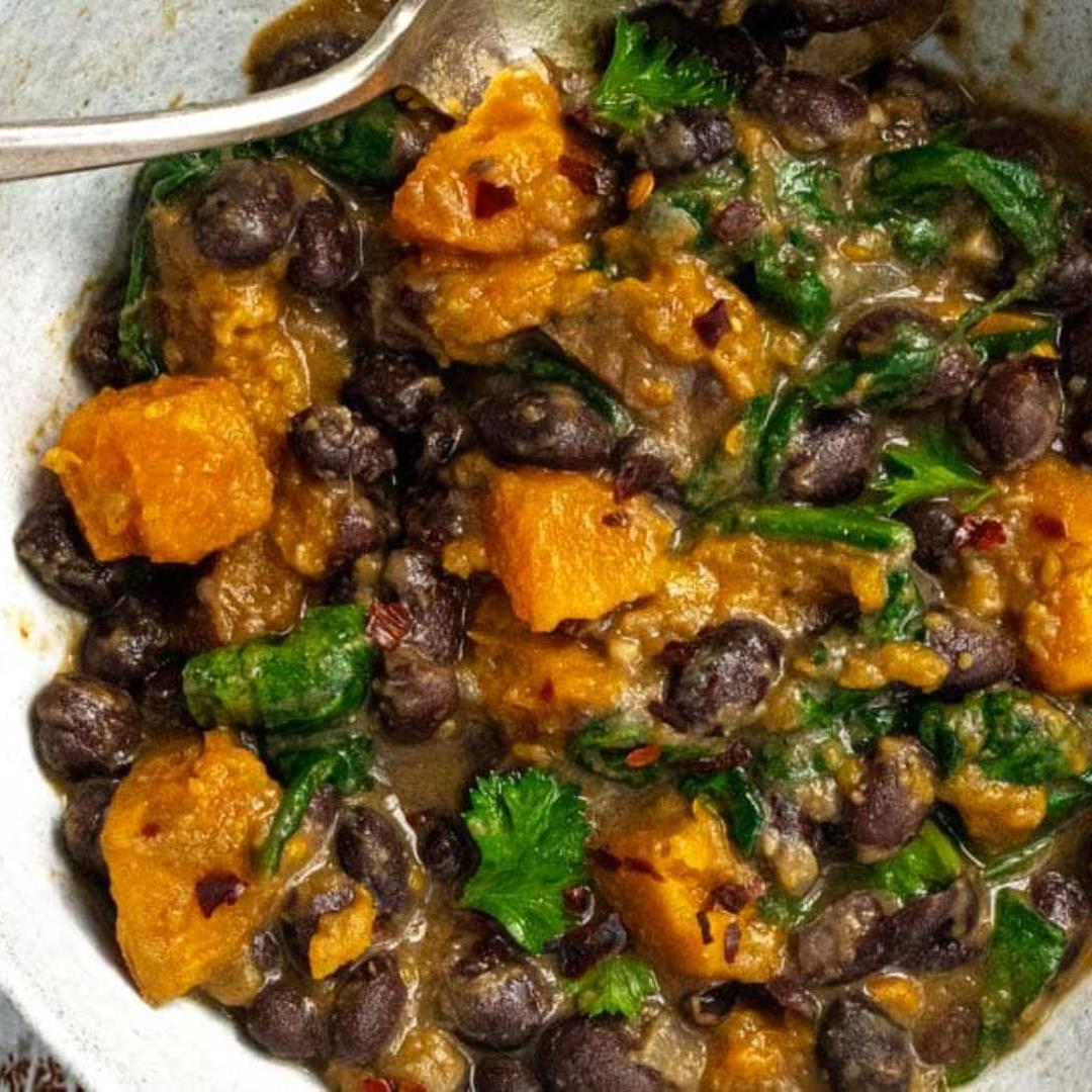 Black Bean and Sweet Potato Stew with Spinach