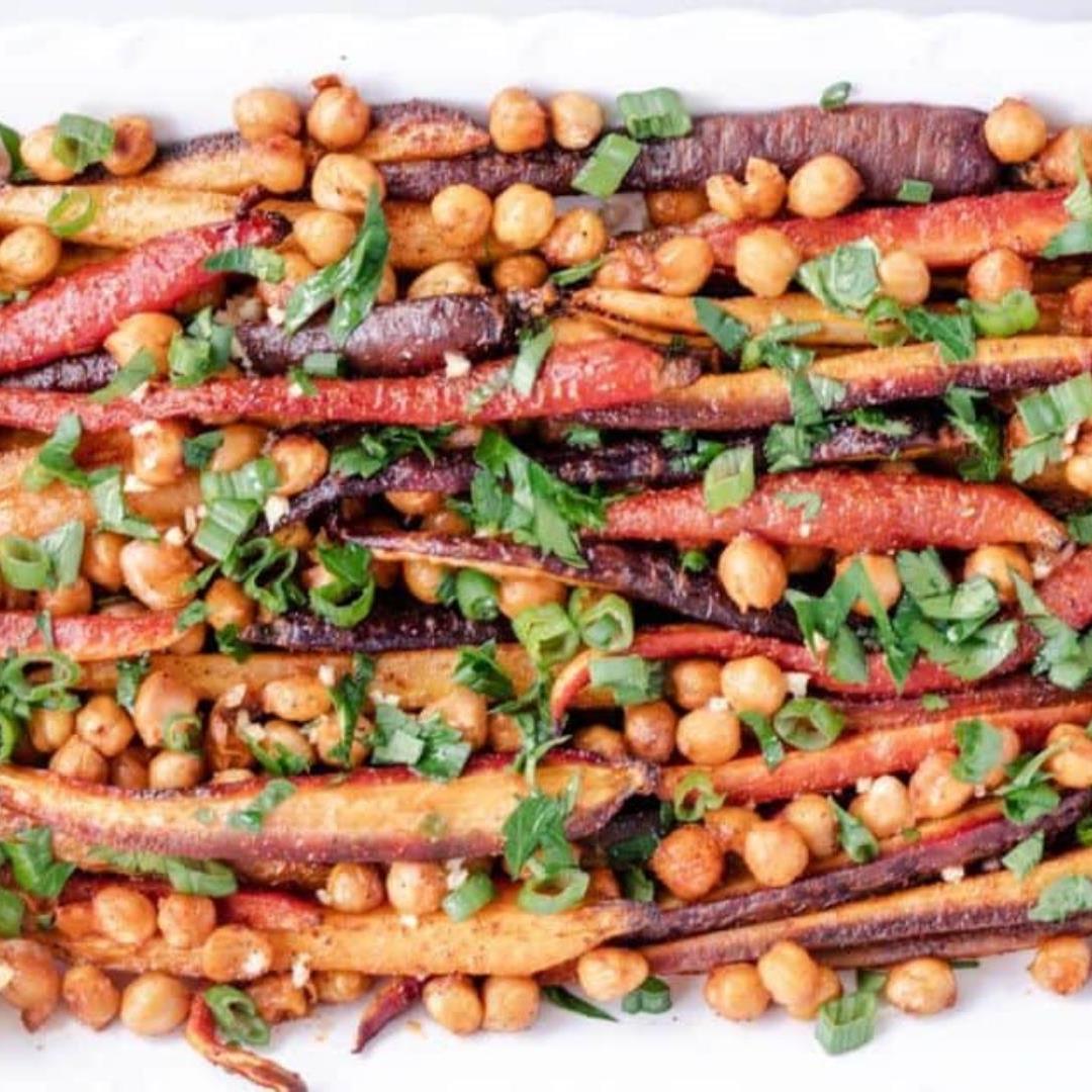 Cumin Roasted Carrots and Chickpeas with Lemon Vinaigrette