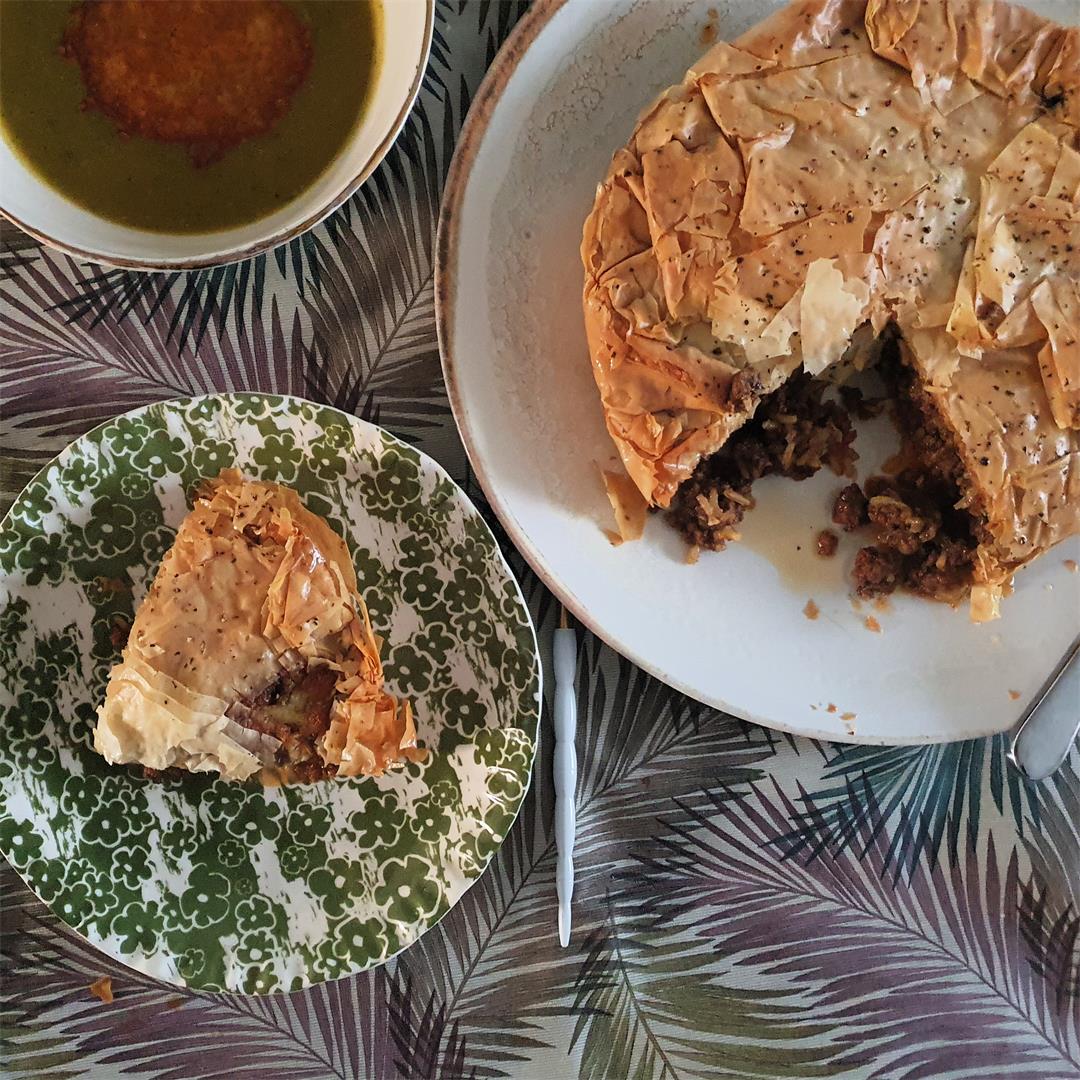 Greek beef pie in phyllo pastry