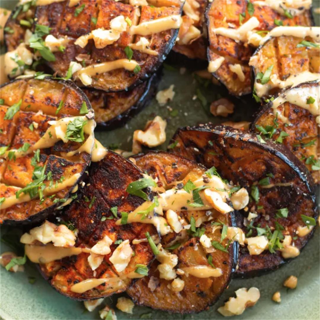 Pan-Fried Eggplant with Miso Tahini Dressing