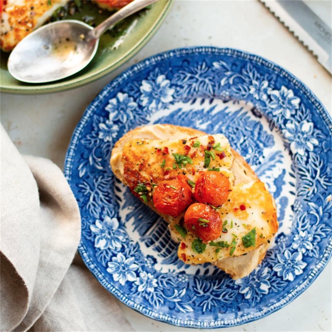 Fried Halloumi and Burst Tomatoes Toast