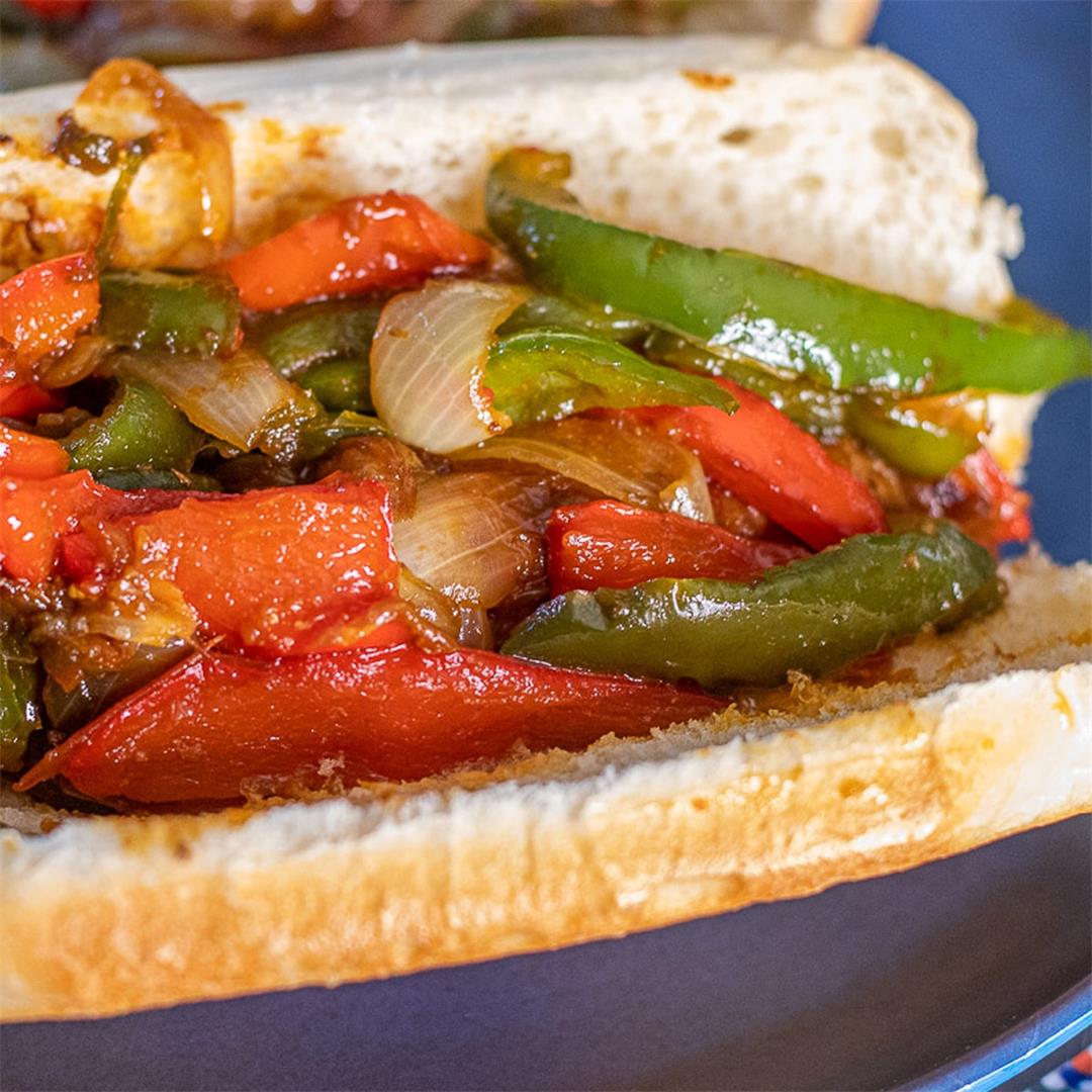 Hot Italian Sausage Sandwich with Peppers and Onions