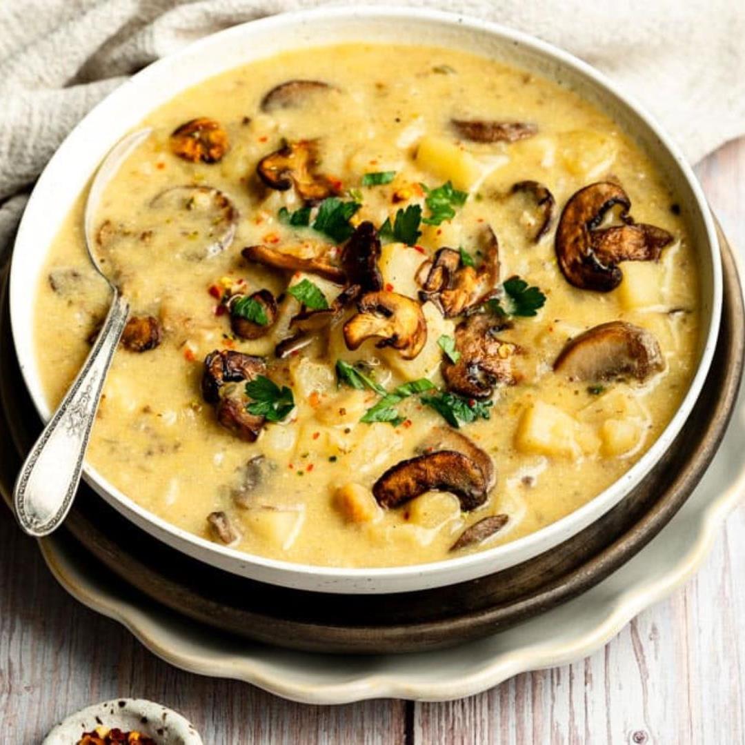 Creamy Mushroom Potato Soup Recipe (Dairy-Free)