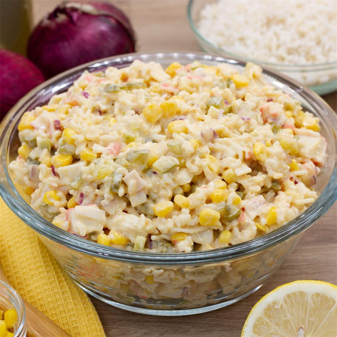 Rice salad with crab sticks ⋆ MeCooks Blog