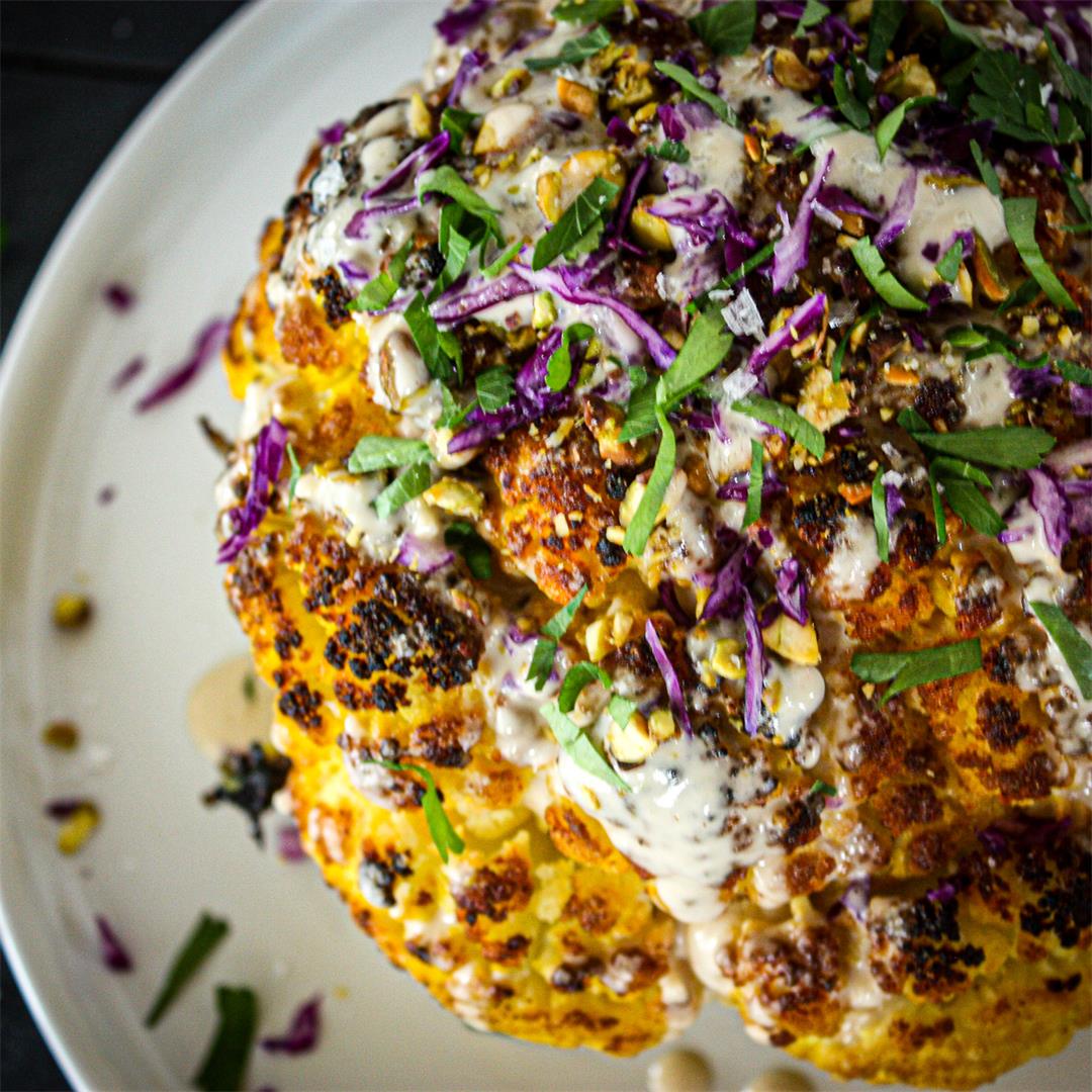 Roasted Cauliflower with Lemon Tahini Dressing