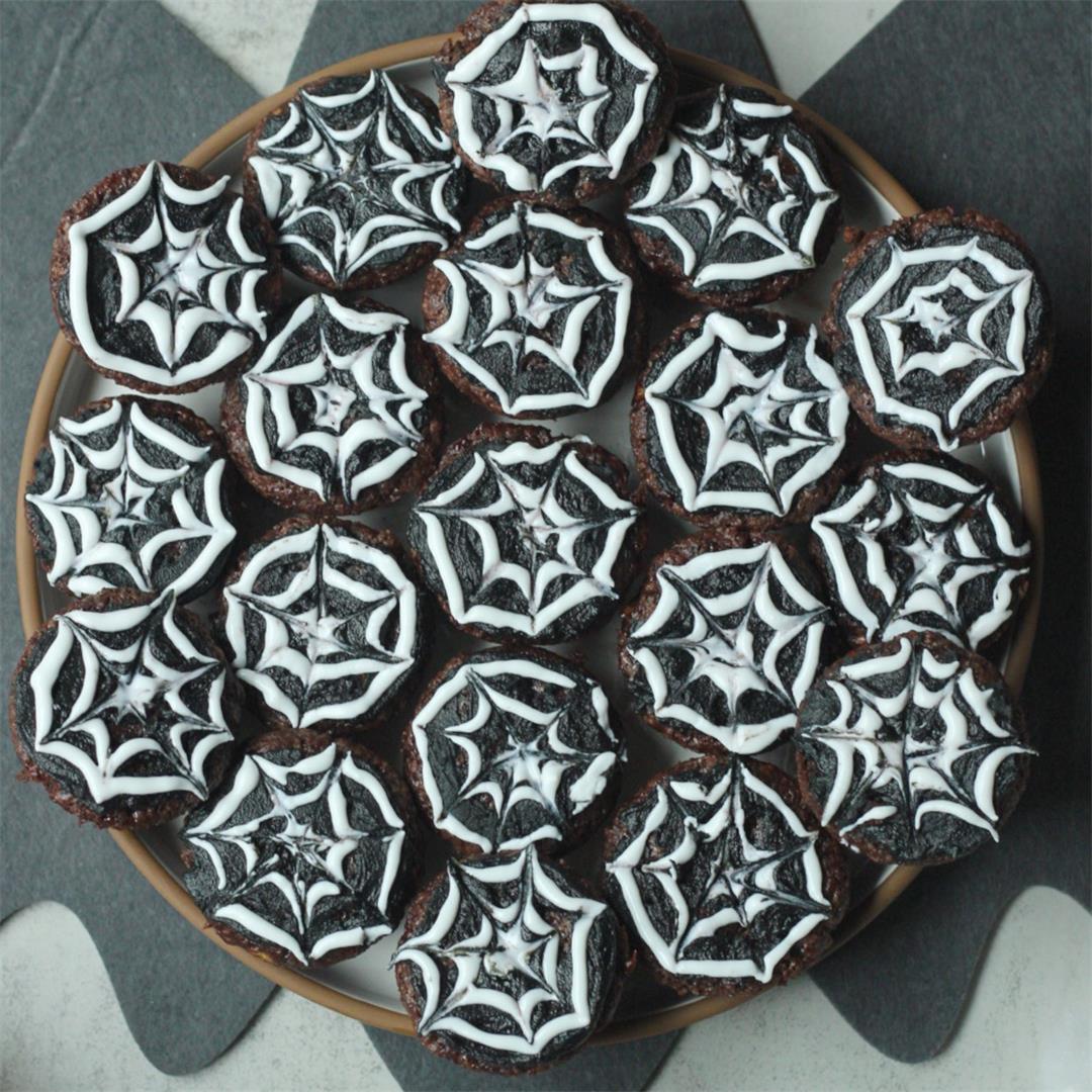 Vegan Spider Web Brownie Bites