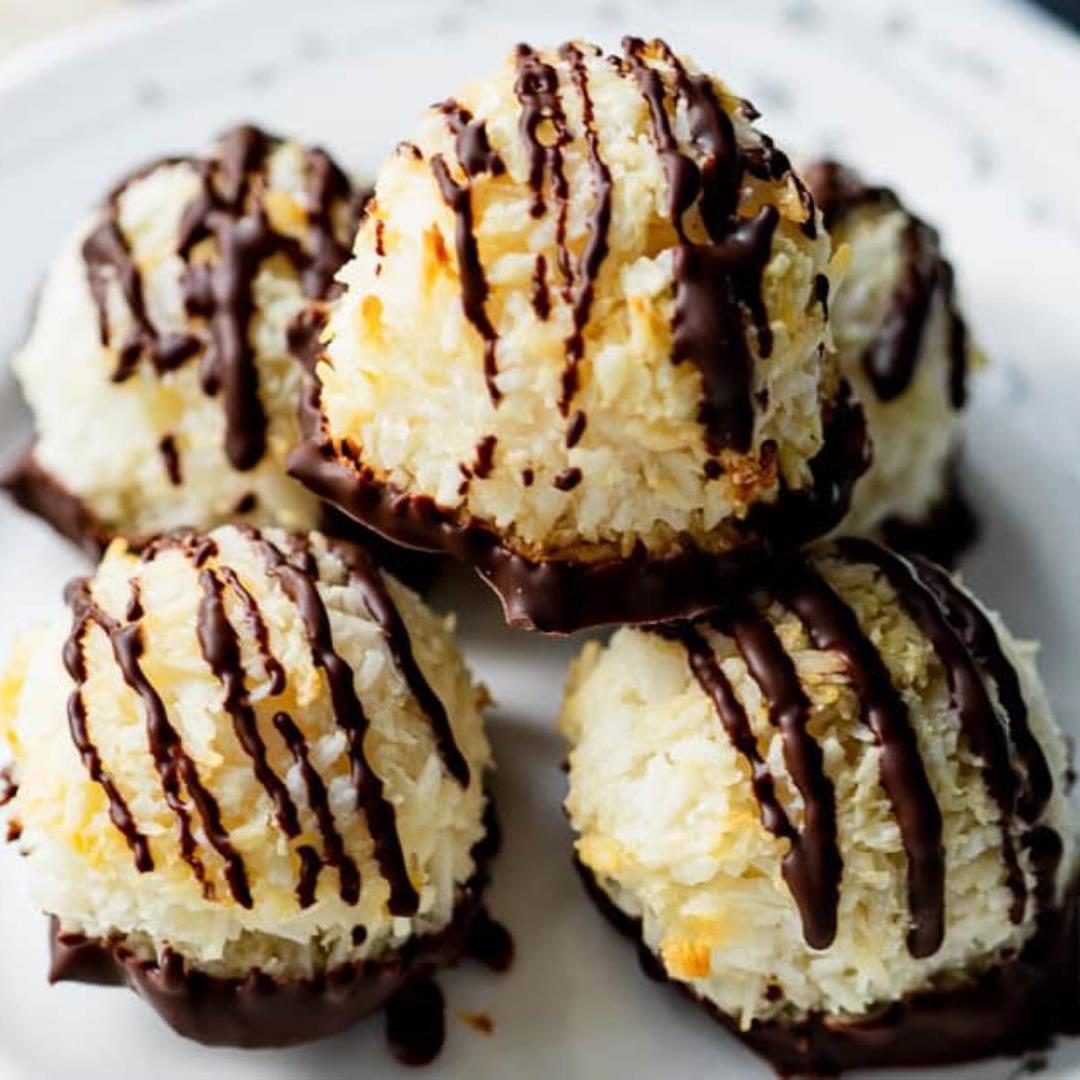 Chocolate-Dipped Peppermint Coconut Macaroons