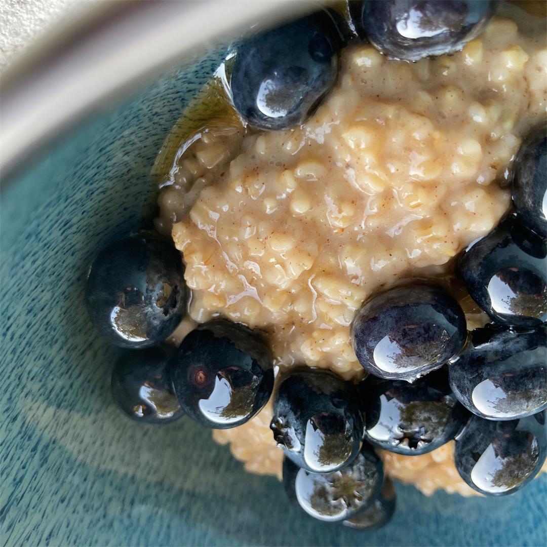 Steel-Cut Oats with Maple-Glazed Blueberries