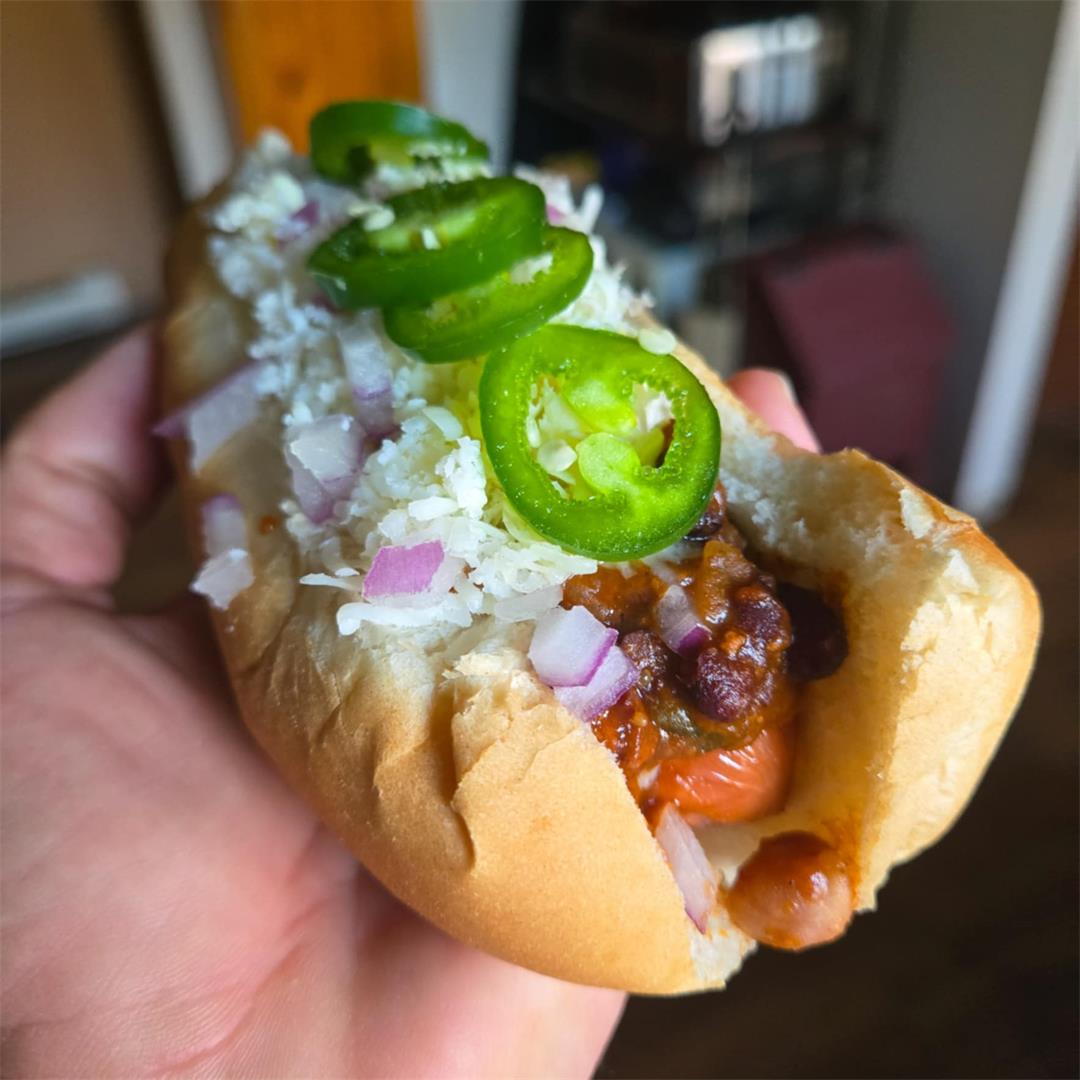 Chili Dogs Featuring Sprague Plant-Based 3 Bean Chili