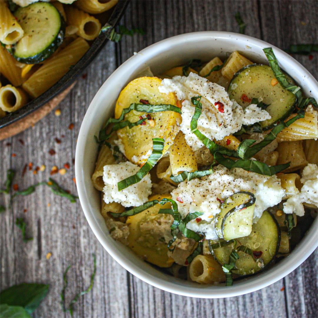 Vegan Summer Squash Ricotta Rigatoni