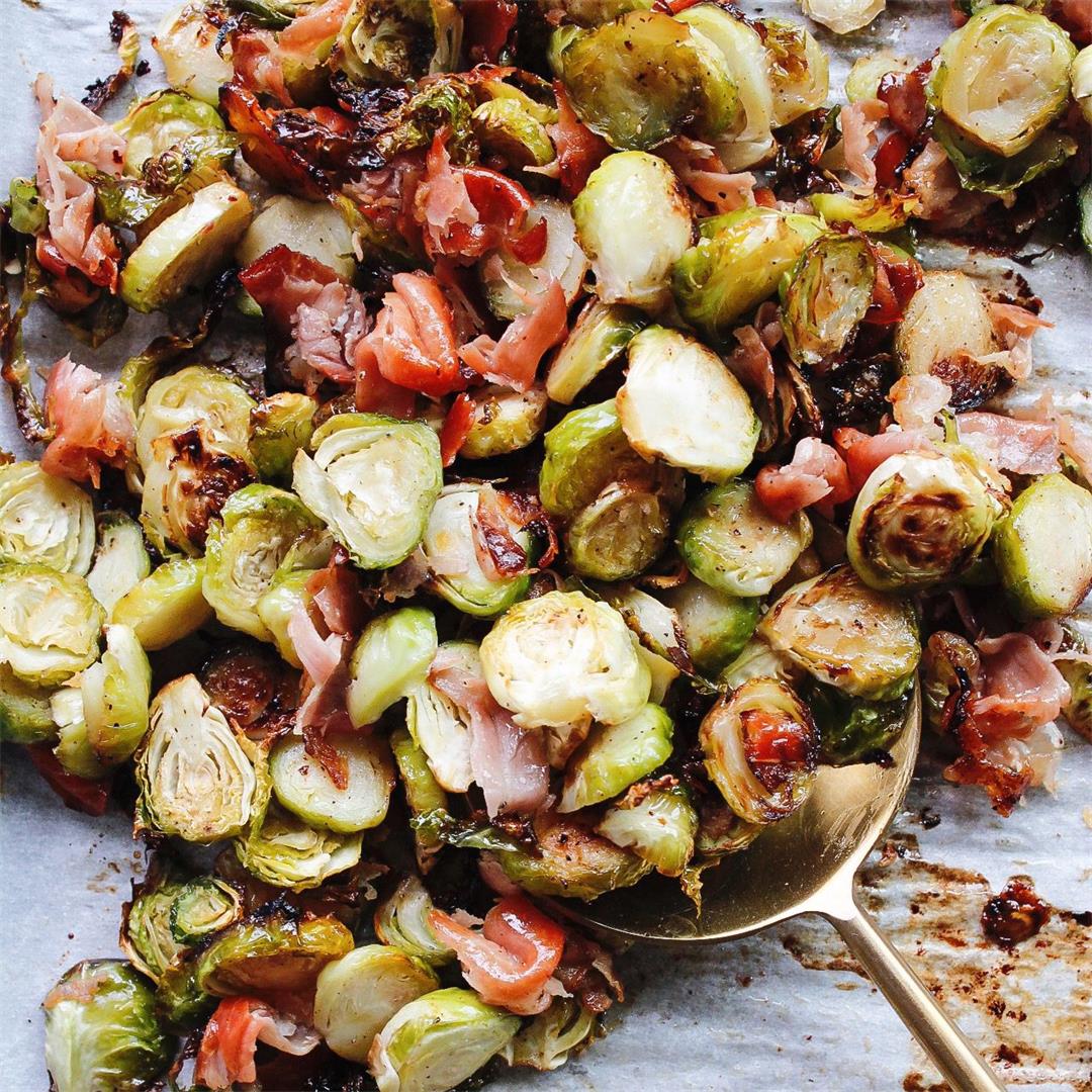 Roasted Brussel Sprouts with Prosciutto and Honey